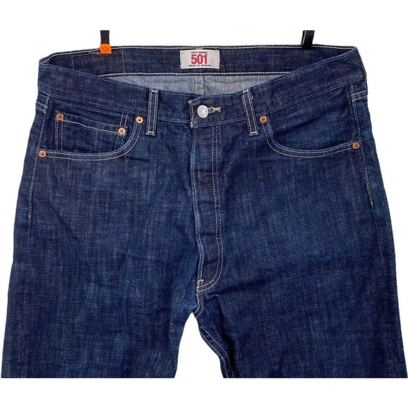 Levi's Mens 501 Jeans 36x30 Regular Fit Dark Wash Denim Button Fly Blue - Picture 7 of 11